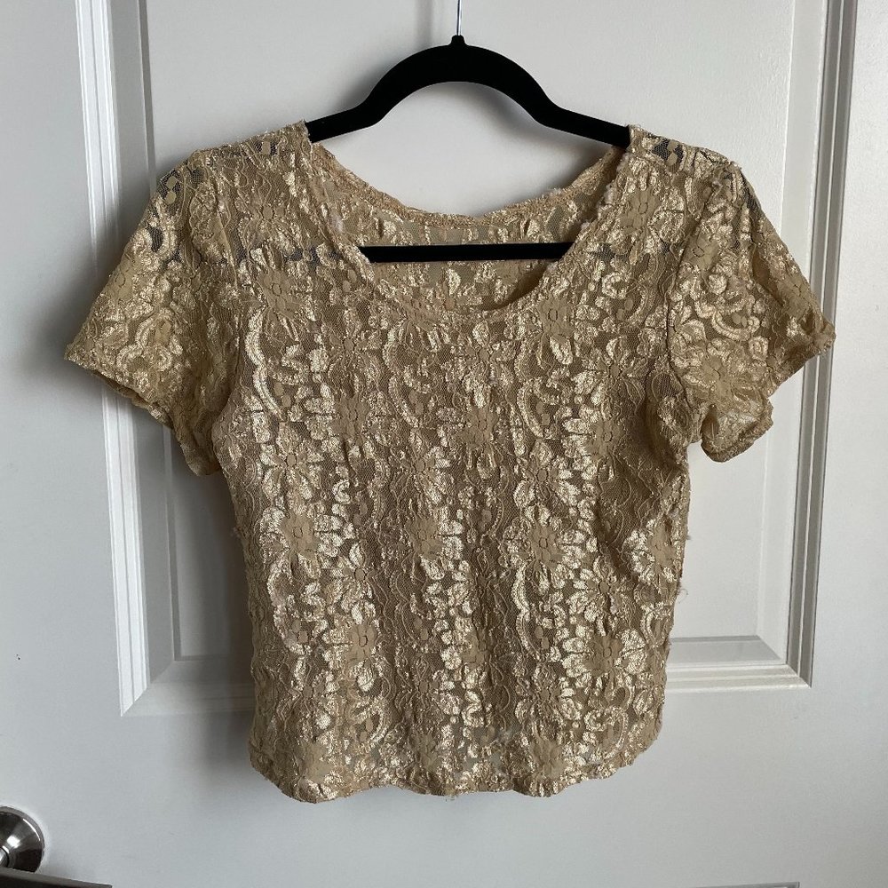 Vintage Gold Lace Crop Top (Size M)